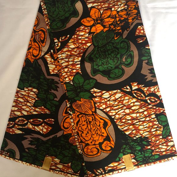 Ankara Print Fabric| 100% Wax Cotton Fabric|Orange - Picture 1 of 3